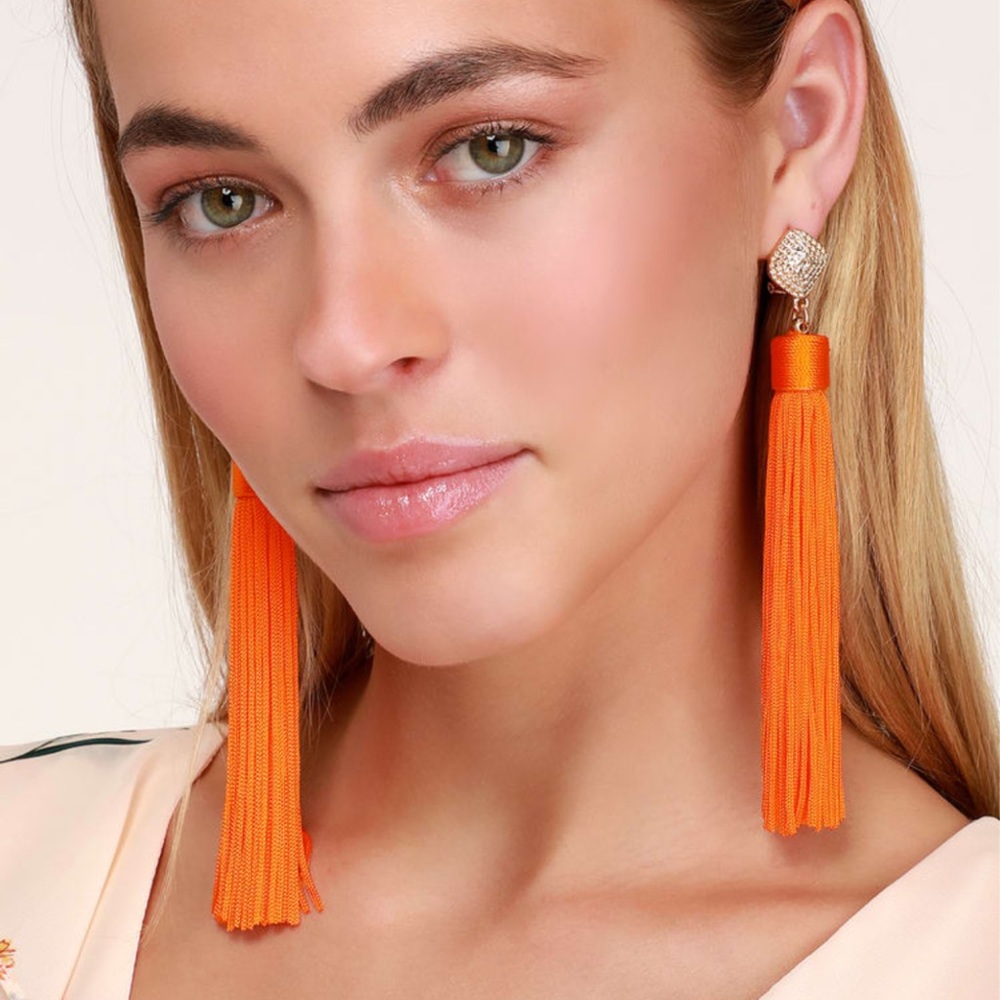 Royal Ways Neon Orange Tassel Earrings